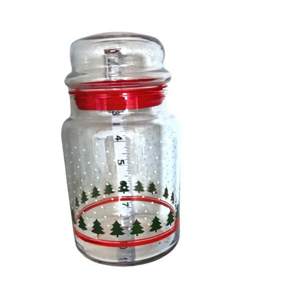 Vintage Christmas Tree Glass Canister Jar w/ Red Lid | Holiday Kitchen Decor - Picture 6 of 7